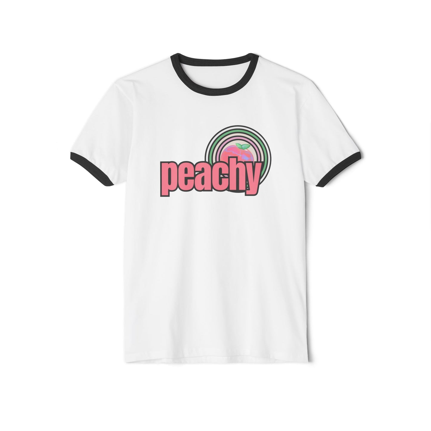 Just Peachy Retro Inspired Graphic Cotton Ringer T-Shirt