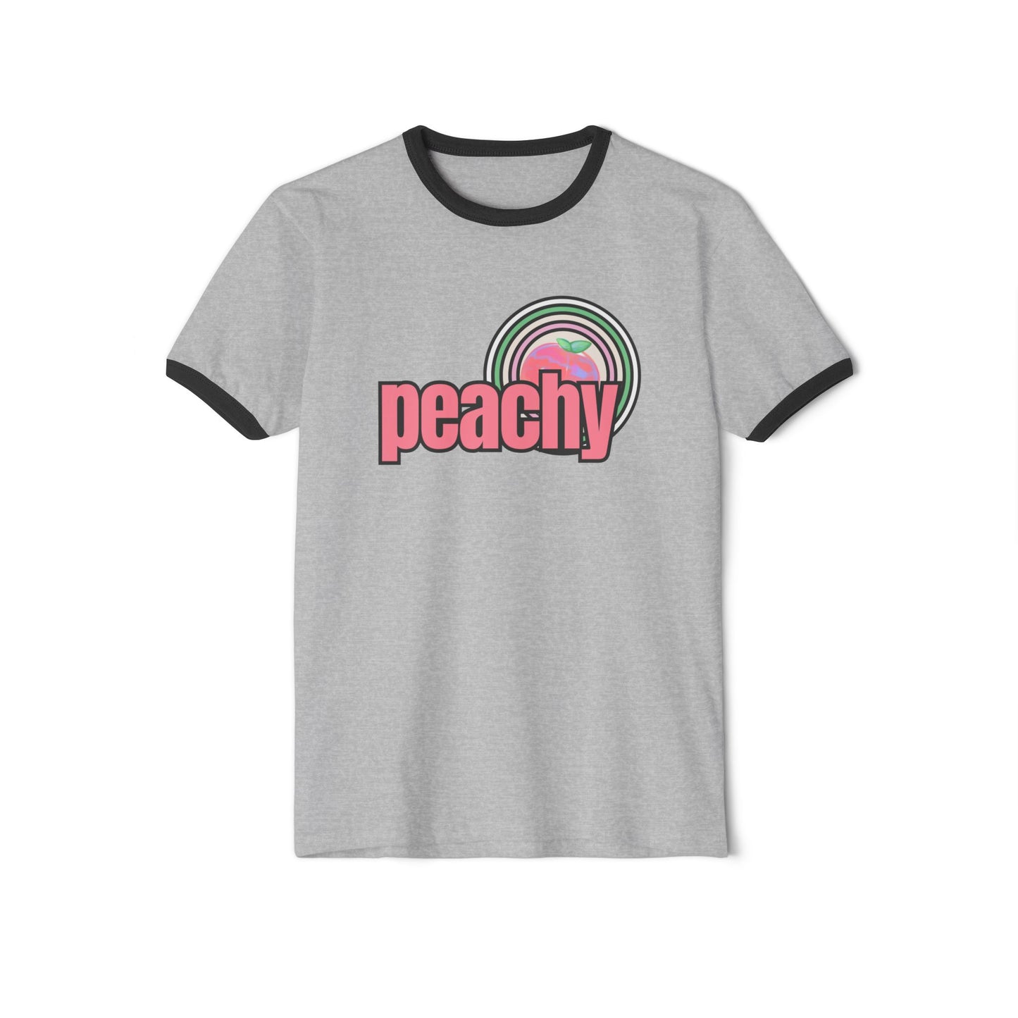 Just Peachy Retro Inspired Graphic Cotton Ringer T-Shirt