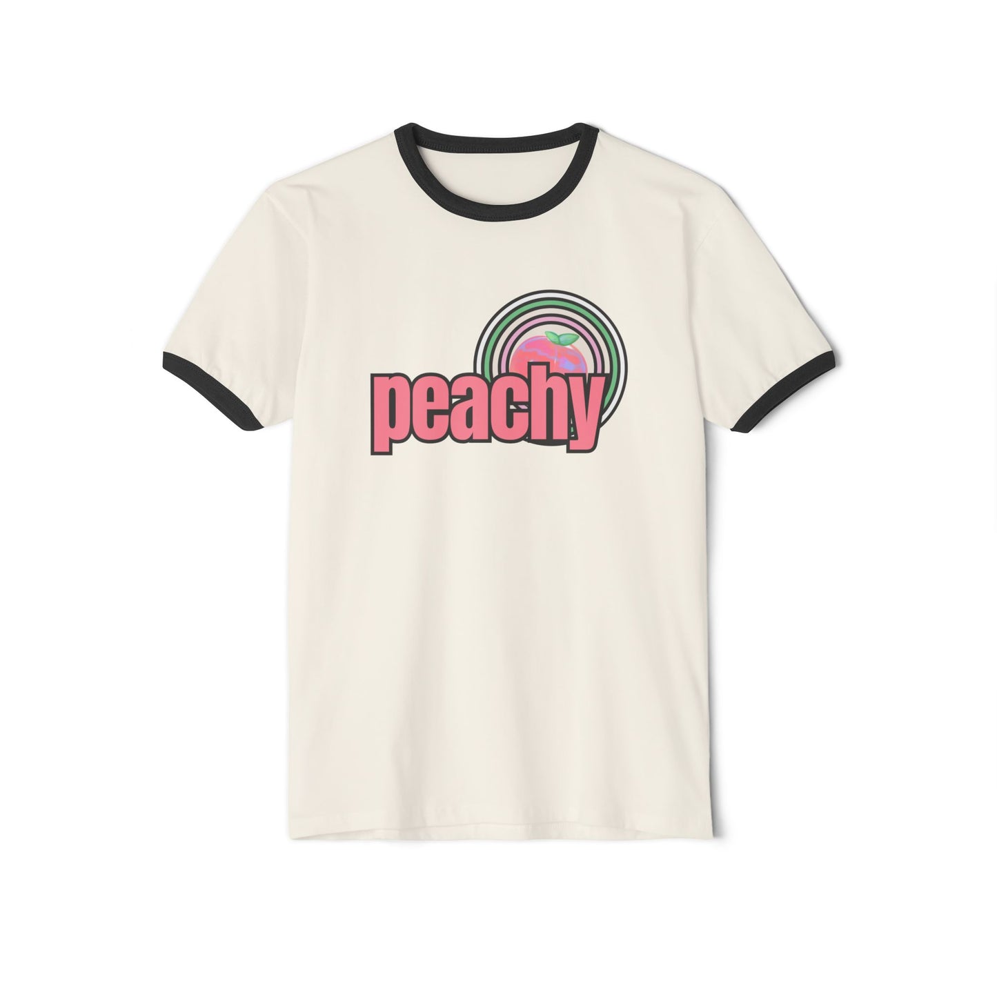 Just Peachy Retro Inspired Graphic Cotton Ringer T-Shirt