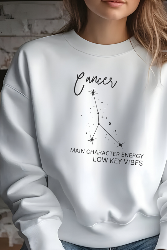 white womens sweatshirt with Cancer zodia symbol funny message