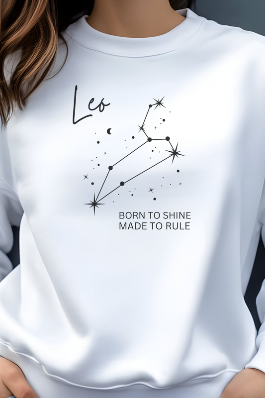 white womens sweatshirt with leo zodiac sign and funny message