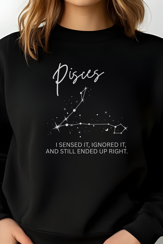 black womens sweatshirt with pisces zodiac symbol funny saying